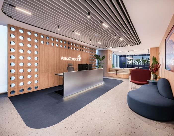 Premium office reception with refined finishes and welcoming seating